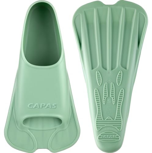 CAPAS Kurze Trainingsflossen für Schwimmen | Komfortable Silikon Schwimmflossen | Kurzflossen | Taucherflossen | Unisex Flossen für Kinder Erwachsene | Kurze Klinge Beinstärke aufbauen (Grün, XXXS)