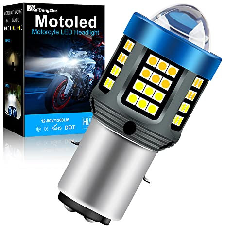 KaiDengZhe H6 LED Ampoule Phare Moto, 2025 Nouvelle Mise à Niveau BA20D Moto Ampoules de Phare LED Avec Projecteur HD, 25W 12V-80V Feux de Croisement/élevé pour Moto Blanc + Jaune Doré (1PCS)