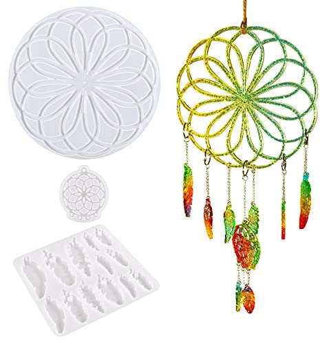 Woohome Traumfänger Silikonformen Epoxidharz, Dream Catcher Epoxidharz Formen Dekoration mit Sprungringen, Schnur für Zuhause Fenster und Schlafzimmer