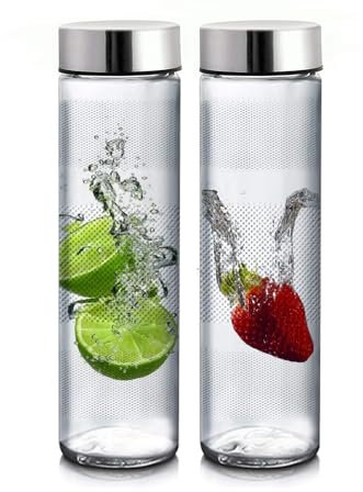 Cloudmart Glass Wide Mouth Water Bottle with Airtight Double Layer Reusable Stainless Steel Lid for Water, Smoothie, Juices - Glass Drinking Fridge Bottles (Wide Mouth 750ml, Set of 2)