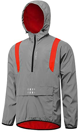 WOSAWE Réfléchissante 360 Veste de Vélo, Homme Imperméable Coupe-Vent Gilet de Sport (Veste avec Capuche Rouge M)