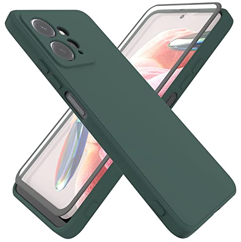 HHUIWIND Cover Compatibile con Xiaomi Redmi Note 12 4G (6,67) e Vetro Temperato,Custodia Xiaomi Redmi Note 12 4G Morbido Silicone Liquida TPU Protettivo Ultra Slim Case - Verde scuro