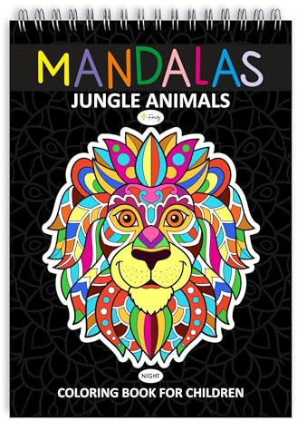 Finoly Mein Tierisches Mandala Malbuch mit 30 Motiven | Mandala Malbuch Tiere | Tier Mandala Kinder A4 Format | Mandalas für Kinder Premium Papier | Malblock Mandala Kinder | Spiralbindung (Nacht)