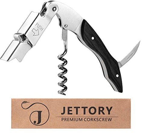 Jettory Tire-bouchon | limonadier professionnel de sommelier avec découpe-capsule, decapsuleur et double charnière pour bouteilles de vin | ouvre bouteille en acier inoxydable.