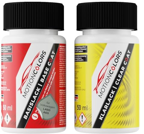 MOTIONCOLORS Mariposit G. LA6G / A6G für Volkswagen VW Lackstift +1K 2x50ml | Mariposit Grün Metallic, Autolack, Set aus Basislack + Klarlack, Lackfläschchen je 50ml