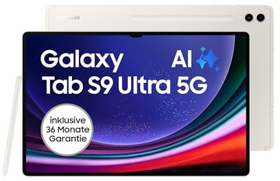 Samsung Galaxy Tab S9 Ultra AI-Android-Tablet, 5G, 512 GB / 12 GB RAM, MicroSD-Kartenslot, Inkl. S Pen, Simlockfrei ohne Vertrag, Beige, Inkl. 36 Monate Herstellergarantie [Exklusiv bei Amazon]