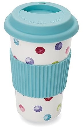 Cooksmart British Designed Travel Cup with Silicone Band | Travel Mugs for Hot Drinks Perfect for On The Go | Hot Drinks Travel Mug with Lovely Designs - Spotty Dotty