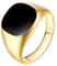 PAMTIER Herren Edelstahl Siegel Pinky Ring Schwarz Emaille Einfaches Schlichtes Ehering Quadratische Form Gold Größe 54