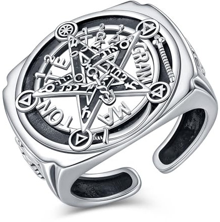 CELESTIA Pentagramm Ringe Herren Tetragrammaton Fingerringe Mann Silber 925 Verstellbar Ringe für Männer Wicca Schmuck Amulett Talisman Okkulte Pagan Hexen Geschenke für Papa Ehemann