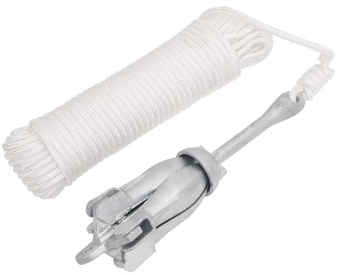 vidaXL Klappanker, Faltanker mit Seil 4 Flunken, Tragbarer Anker Bootsanker, Faltklappanker Schirmanker für Schlauchboote Kajaks Paddelboards, Silbern 3,2kg Temperguss