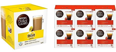 Nescafé Dolce Gusto Ricoré Latte, 96 unités & Nescafé Dolce Gusto Lungo - Café - 96 Capsules (6 boîtes x 16)