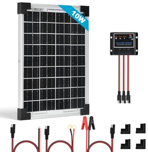 Kit panneau solaire 10W, chargeur de batterie 12V, système solaire hors-réseau étanche avec contrôleur de charge solaire PWM 5A pour le toit d'une voiture, d'un camping-car ou d'une caravane