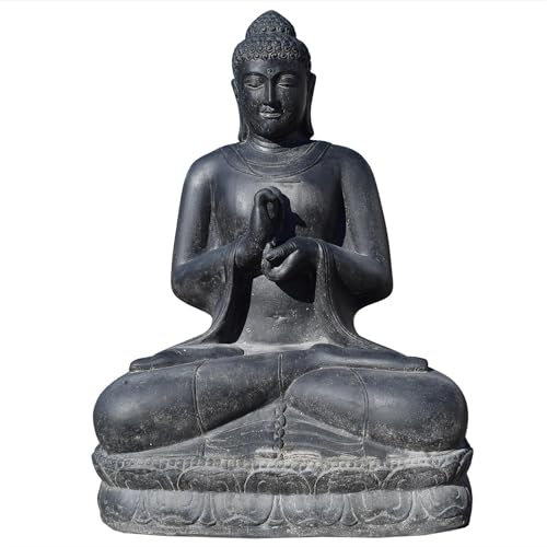 Teako Design Stonox Großer Stein Buddha Kota mit Dharmachakra Geste, Buddhafigur, Gartendeko, Indische Dekoration, Wetterfeste Gartenfiguren, Frostresistente Steingussfiguren