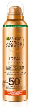 GARNIER Ambre Solaire Ideal Bronze - Brume Protectrice Invisible FPS 50+ - Protège des UVA & UVB - Bronzage Éclatant - Résiste à L'eau - Vegan & Cruelty Free - Tous Types de Peaux - 150 ml