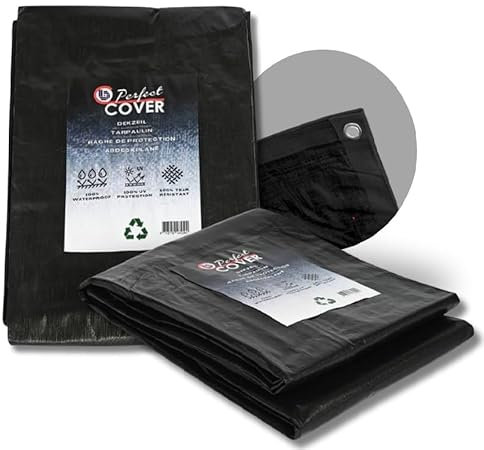 Cover Lona Impermeable 4x6m / 150g/m² - Lona de protección con Ojales - para Muebles de jardín, Piscina, Coche, Caravana, Resistente a los Rayos UV, Resistente a los desgarros (Negro)