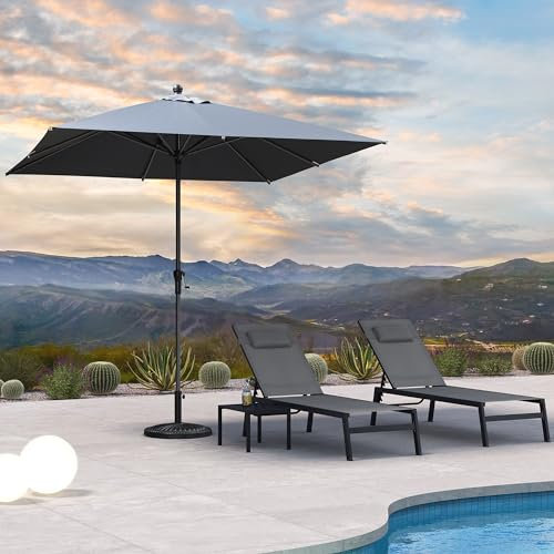 PURPLE LEAF Aluminium Sonnenschirm 300 x 300 cm, Balkonschirm mit Kurbel, für Garten/Markt/Terrasse, Markt Tisch Schirm, UV-beständig, wasserabweisend, Grau