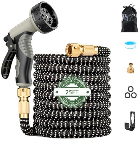 TOPWAYS Flexible Garden Hose Pipe, 25FT Expandable Garden Hose Water Pipe Magic Hose Pipe Spray Nozzle Adapter Set for Garden Watering Lawn Pet Bathing Car Washing (Grey 25FT)