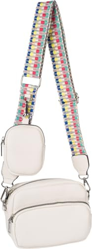 styleBREAKER Damen Umhängetasche Rechteckig 2-Teilig | 17x14x6 cm Crossbody-Bag, 2 Hauptfächer mit Zipper, 80-124 cm anpassbarer Gurt mit Muster, kleine ovale Börse (8x11x2 cm).