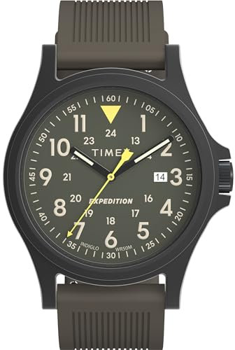 Timex Expedition Acadia Herren-Armbanduhr, 40 mm, metallisch-graues Silikonarmband, grünes Zifferblatt, schwarzes Gehäuse TW4B30000