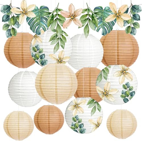YBwanli boho deko lampions papierlaternen,Gilt für:gartenparty,hochzeit, deko taufe, baby zimmer,Kommunion,Jugendweihe eleganter künstlerischer Ölgemälde-Stil,13 Stück
