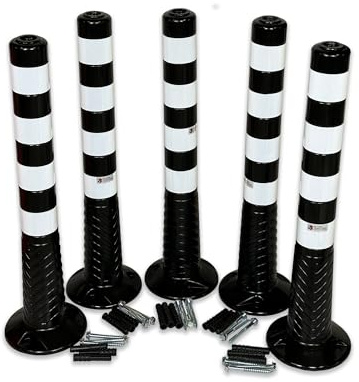 UvV Absperrpfosten Ecoline flexibel Länge: 75 oder 100cm Farbe: schwarz hochwertige weiße Reflexstreifen inkl. Befestigungsmaterial | UV-stabil, überfahrbar und langlebig (5, 75 cm)