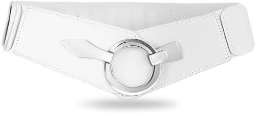 VONMELLI VOMELLI Breiter Elastischer Taillengürtel Damen - Vintage Stretchgürtel Hüftgürtel mit Silberschnalle für Kleid Weiß L