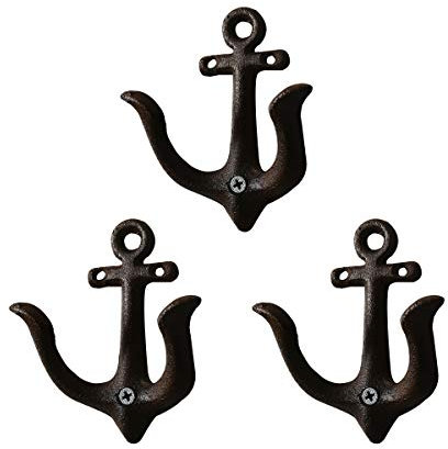 Handtuchhalter 3er Set Maritime Deko Garderobe Antik Gusseisen Wandhaken Kleiderhaken Anker Doppelhaken Wandgarderobe Vintage Gartenhaken (Antik Schwarz)