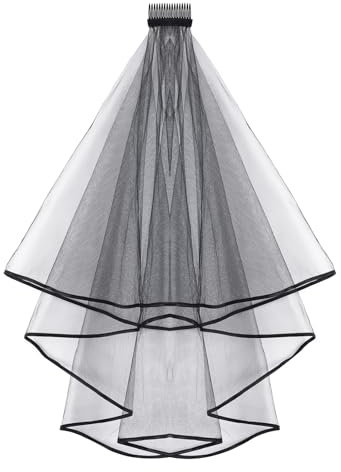 Yolev Schleier Braut Schwarz Kurz Brautschleier Damen Schleier mit Haarnadel Eleganter Tüll Schleier für JGA Hochzeits