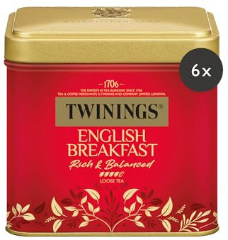 Twinings ENGLISH BREAKFAST Schwarzer Tee lose in der Tee-Dose - kräftiger Schwarztee aus hochwertigen Teeblättern, gepflückt in Sri Lankas & Indiens besten Teegärten, 6er Pack (je 100g)