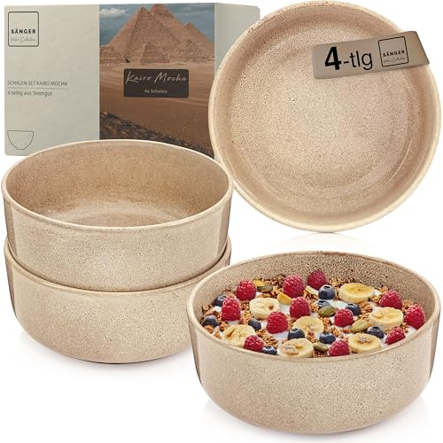 Sänger Kairo Mocha | Steingut Schüssel Set 4 teilig, Müslischalen für 4 Personen, kratz- mikrowellen- spülmaschinenfest, Kleine Schüsseln Tiefe Teller Beige Schalen 800 ml VALUE COLLECTION