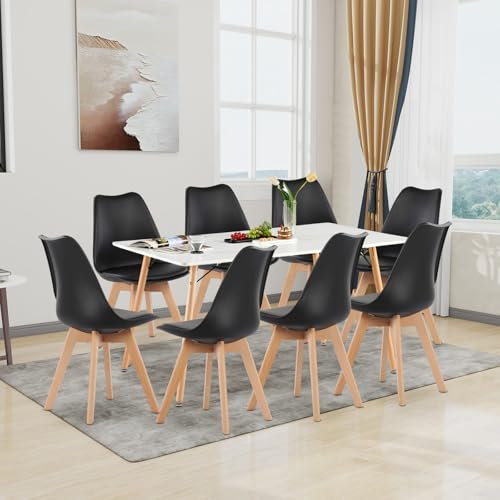 H.J WeDoo Esszimmergruppe Esstisch mit 8 Stühlen Essgrupp, Rechteckig Küchentisch und 8er Set Esszimmerstühle Sitzgruppe für Wohnzimmer Küche Büro(140x80cm Tisch+8 Schwarz Stühle)