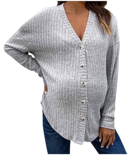 SMUXP Damen-Umstands-Strickjacke, langärmelig, Button-Down-Shirt, Still-Top, lässig, Schwangerschaft, Strickpullover, 2025, Frühling, Herbst, Mama-Kleidung