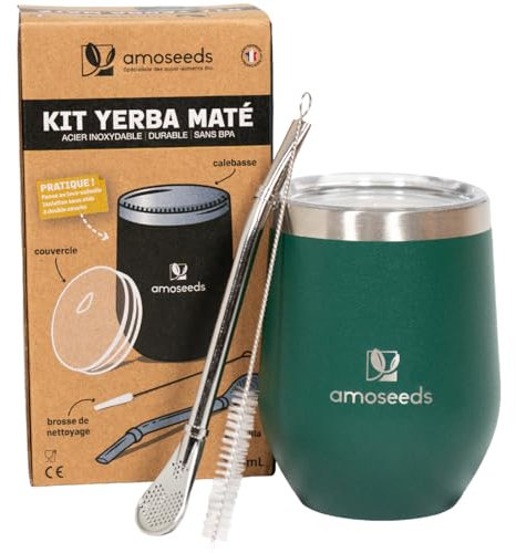 Kit Calebasse Maté | Calebasse (tasse à maté) isotherme + Bombilla en acier inoxydable + Brosse de nettoyage | Qualité Supérieure