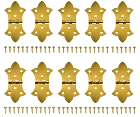 SagaSave Retro Gold Iron Butterfly Hinges, 10 Pcs, 3.2*5.8cm/1.25*2.28in, Brushed Gold Finish, Surface Mount, Ideal for Wooden Jewelry Box Cabinet Drawer
