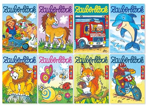 Lutz Mauder 8 Zauberblöckchen * GEMISCHTE Themen * im Set mit je 24 Seiten in DIN A8 | für Mädchen und Jungen | Mitgebsel Kindergeburtstag Malbuch