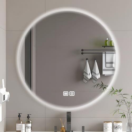 Bayt Badezimmerspiegel 60 cm - Runder Spiegel mit Heizung - Wandspiegel mit Beleuchtung - 1 Beleuchtungsmodus - Antikondensation - Dimmbar (1, Rund 3 lichtmodi)