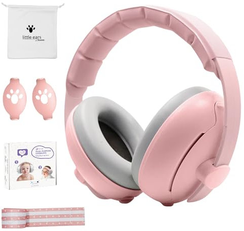 HyAdierTech 2 en 1 Cascos Bebe Antiruido, Protectores Auditivos para Bebés con Diadema Ajustable, Orejeras Reductoras de Ruido Niños, para Viajes y Entornos Ruidosos, para Bebés de 0 a 48 meses (rosa)