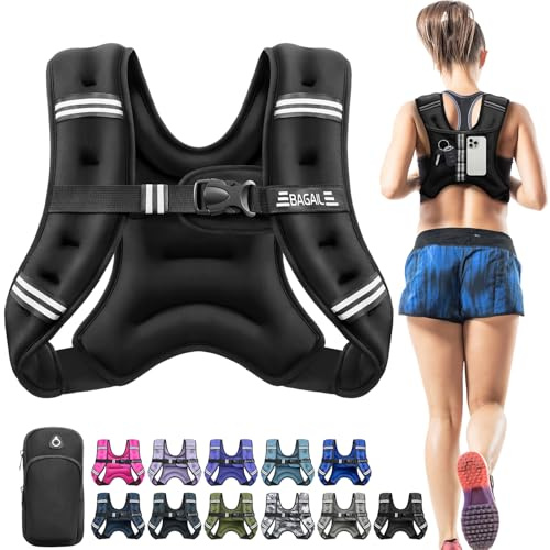 BAGAIL Gewichtsweste für Krafttraining, Brustgröße Verstellbar, Praktische Tasche, mit Eisensand Gefüllte, Ideal für Fitnessstudio-Workouts, Yoga-Training & Aerobic-Übungen, Schwarz, 2.3kg/5lb