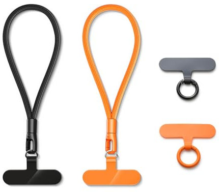 MORSUNBELA Handykette Universal Handykette Kurz, Handyband Handy Kette Kurz Handgelenk Lanyards, Handyanhänger für Handyhülle Kameras Schlüssel (Schwarz + Orange)