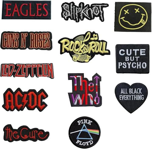 12 Stück Patches zum Aufbügeln,BüGelflicken,Flicken zum Aufbügeln,Bügel Patches,Bestickte Aufnäher, Band Patch für Kleidung, Jeans, T-Shirt, Textilien, Taschen, Bügelflicken