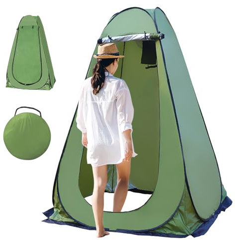 Tente de douche, toilettes, portable, 190 cm, avec protection UV, sac de transport, intimité, pour le camping, la plage et l'extérieur, verte