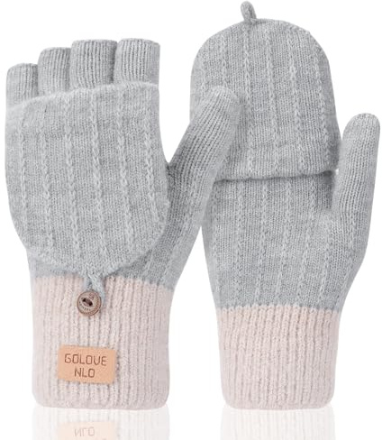 ViEinkaufen Fingerlose Handschuhe mit Klappdeckel für Damen, weich, Winter, Halbfinger-Handschuh, Touchscreen, warm, fingerlos, gestrickt, Fäustlinge für Damen, Sport, Reiten, Wandern, Radfahren