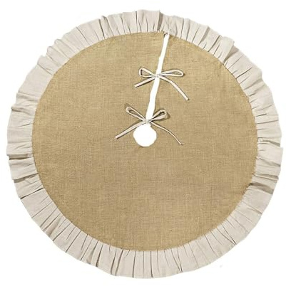 Tapis de pied traditionnel en toile de jute pour sapin de Noël pour fête de famille, décoration de vacances, jupe d'arbre de campagne