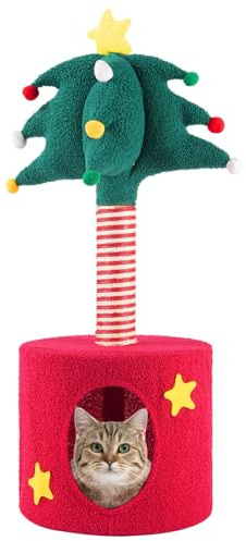 Novelfun Katzenkratzbaum mit Weihnachtsdesign Katzenhöhle für Hauskatzen | Weihnachtsdekoration für Zuhause, interaktives Katzenspielzeug, Innenbereich Kratzbereich, ideal für junge und kleine Katzen