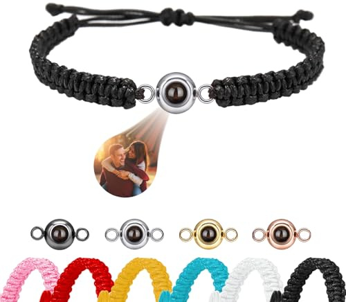 Ehihas Pulsera personalizada con proyección de foto Regalo conmemorativo Memoria única Pulseras personalizadas Imagen HD para seres queridos Recuerdo Diseño Cuerda (Cuenta redonda)