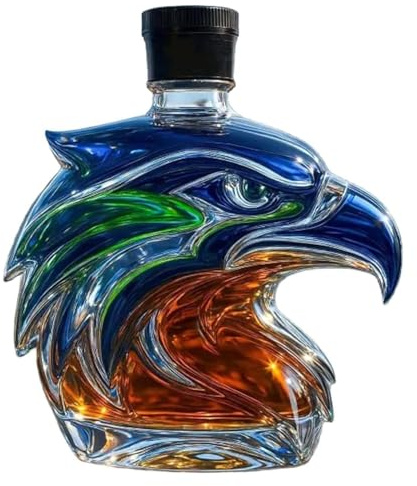 ULIJTH Carafes à liqueur en verre transparent en relief sur le thème du Seahawk pour vin, cocktails, eau ou présentation d'objets de collection en cristal