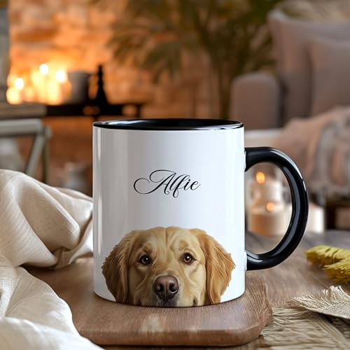 Puratails Personalised Golden Retriever Dog Mug Design with Name Mum & Dad Gifts (Black)