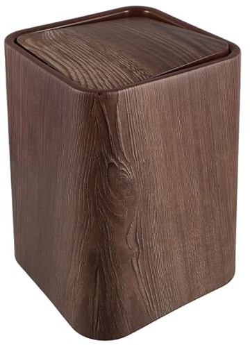 BAZEITFLOW Poubelle en Bois Grain 8,5 L en PP avec Couvercle, Coffee | Bin, Effet Bois Rétro, Surface Lisse Facile à Nettoyer, Silencieux, Gain de Place Salon Bureau