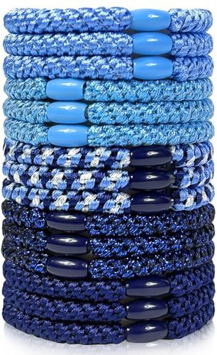 Sularpek 15 Pcs Hair Bobbles for Women and Girls, Dark Blue Woven Hair Ties, Soft No Damage Elastic Hair Bands for All Hair Types, Strong Hair Bobbles for Thick Hair, Mixed Navy Blue