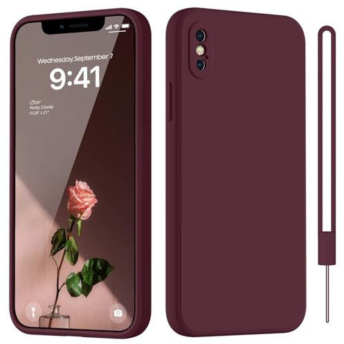 HGH für iPhone X/XS Hülle Silikon mit Lanyard, Dunkel Rot | Handyhülle für iPhone X/XS Dünn Rundumschutz mit Microfiber-Innenfutter Kratzfest Schutzhülle 5.8